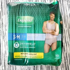 Mens Depend Fit-Flex PM‎ Underwear Maximum Absorbency Size S-M 19 Count Gray NWT